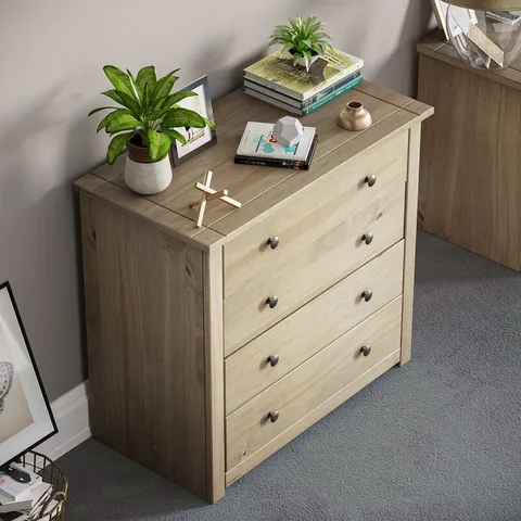 BOXED SOMERS SOLID WOOD 80cm W 4 - DRAWER CHEST OF DRAWERS - PINE (1 BOX)