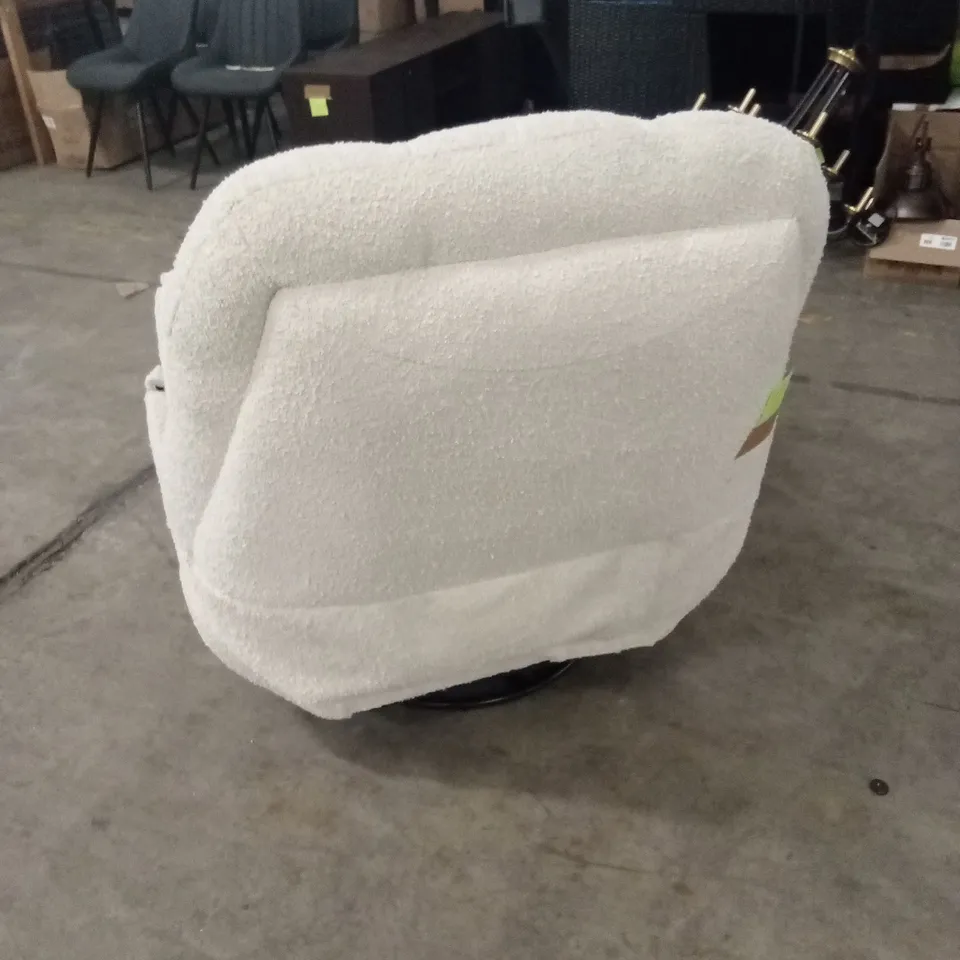 DESIGNER BOUCLE FABRIC SWIVEL & MANUAL RECLINER COSY CHAIR