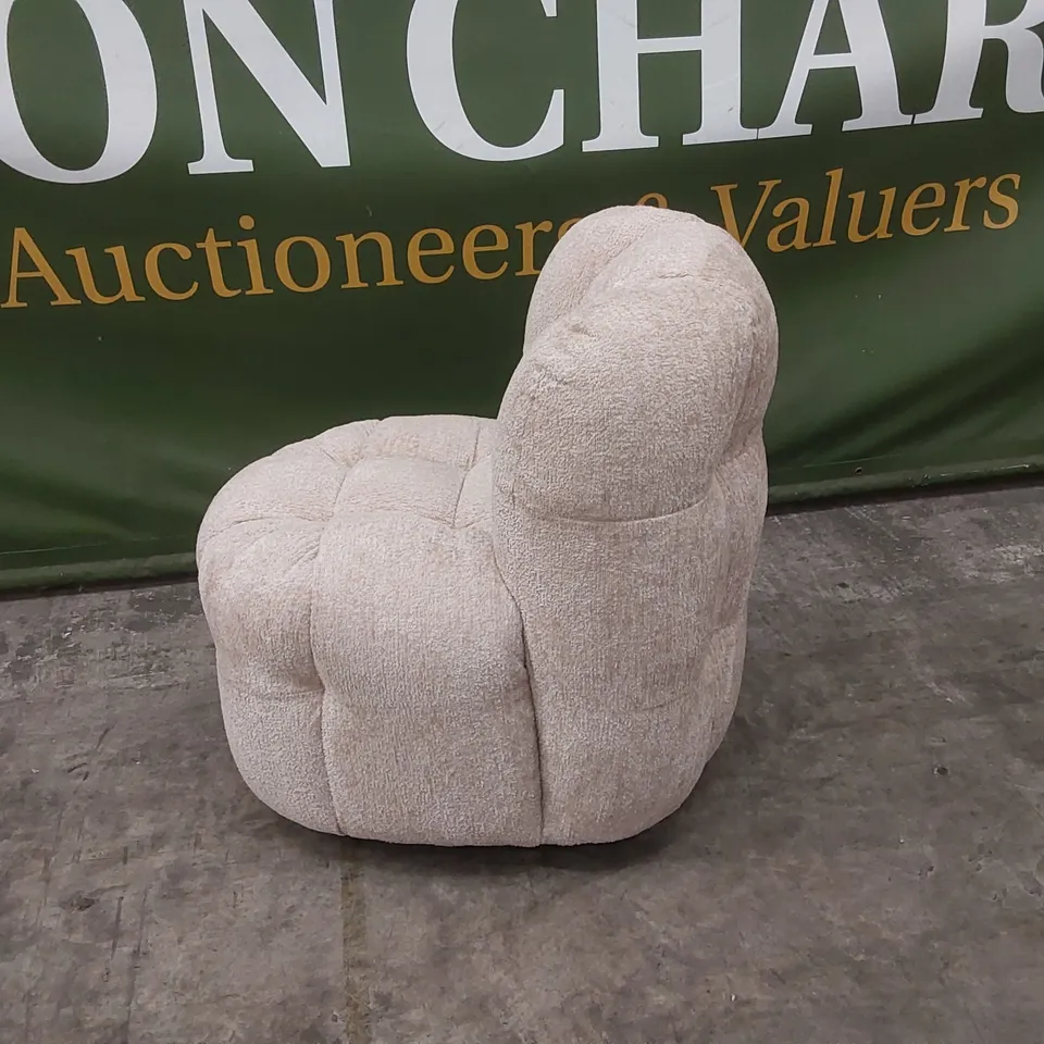QUALITY DESIGNER BUMPER CIRCA GLAM FABRIC DINING CHAIR ON WHEELS - SAND