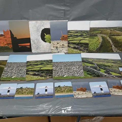 11 PLACEMATS AND 10 COASTERS WITH VARIOUS PHOTOS