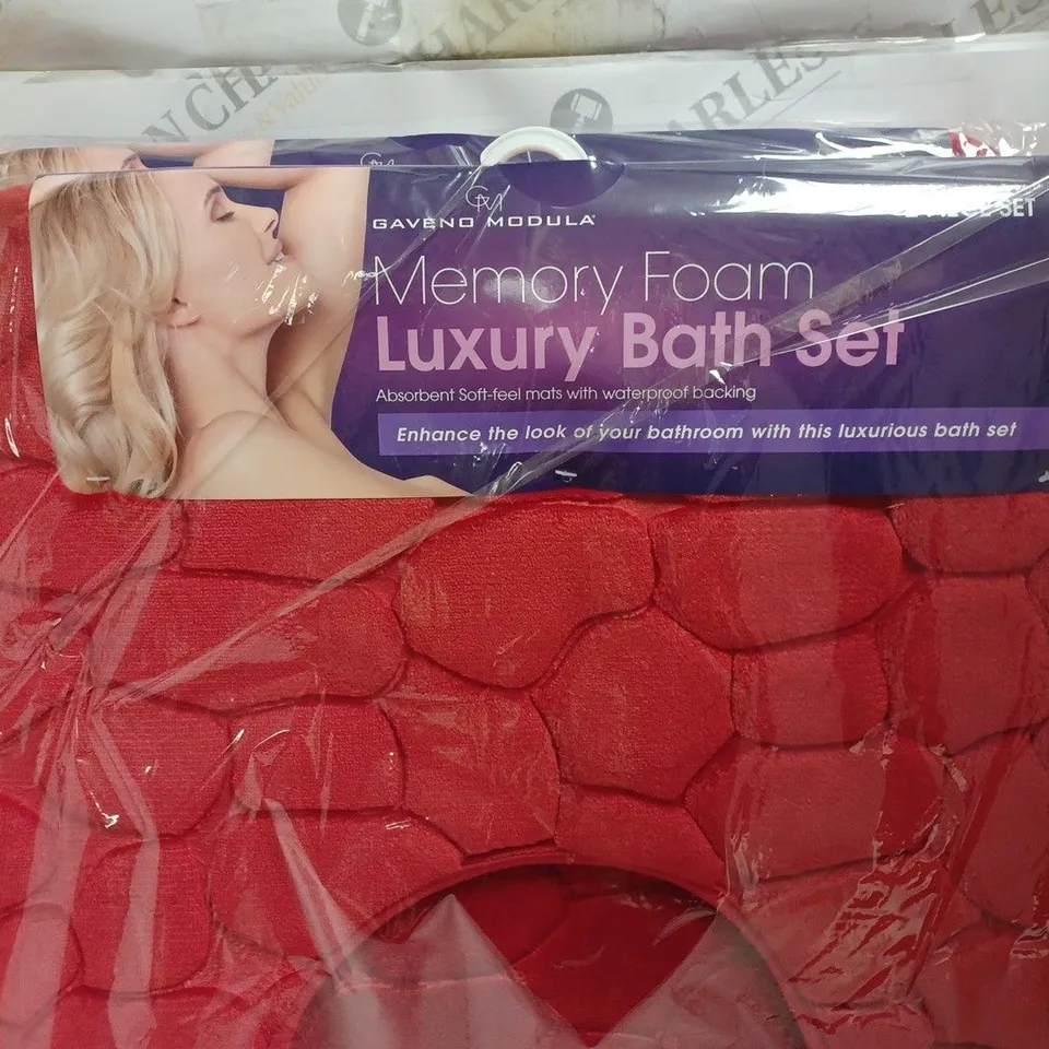 TWO RED MEMORY FOAM LUXURY BATHMATS 