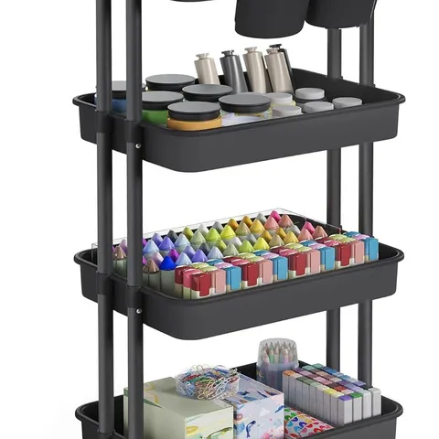 BOXED SONGMICS 4-TIER STORAGE TROLLEY, ROLLING TROLLEY WITH HANDLE - BLACK