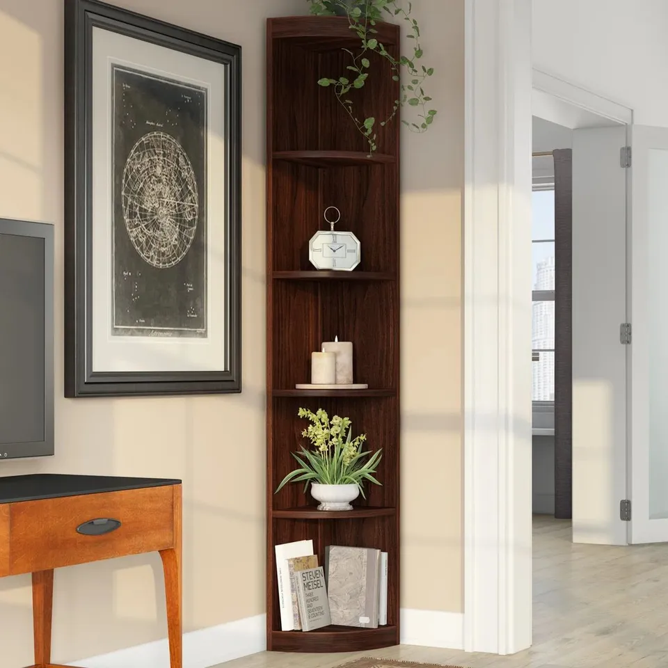 BOXED 177.3CM H × 49.8CM W CORNER BOOKCASE 