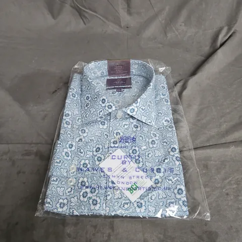 HAWES & CURTIS PICCADILLY SLIM FIT ONE BUTTON SEMI CUTAWAY SINGLE CUFF SHIRT IN BLUE & WHITE SIZE 3XL