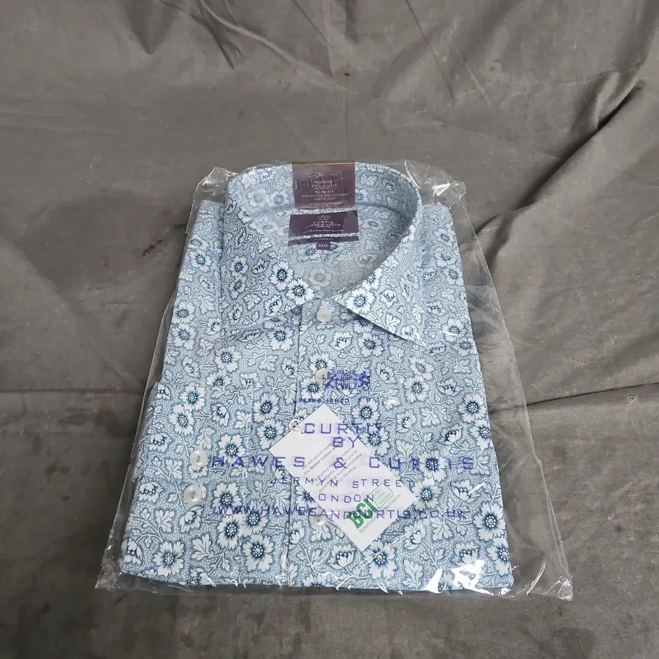 HAWES & CURTIS PICCADILLY SLIM FIT ONE BUTTON SEMI CUTAWAY SINGLE CUFF SHIRT IN BLUE & WHITE SIZE 3XL