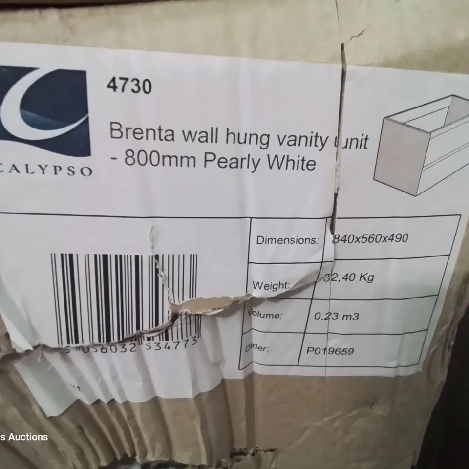 PALLET OF ASSORTED BOXED VANITY FITTINGS, INCLUDING, SPRUCE DRAWER FACIAS, BRENTA WALL HUNG VANITY UNIT 800mm, 200 OPEN TOP CARCASS, .EVENTO WALL HUNG COMPLIMENT UNIT.