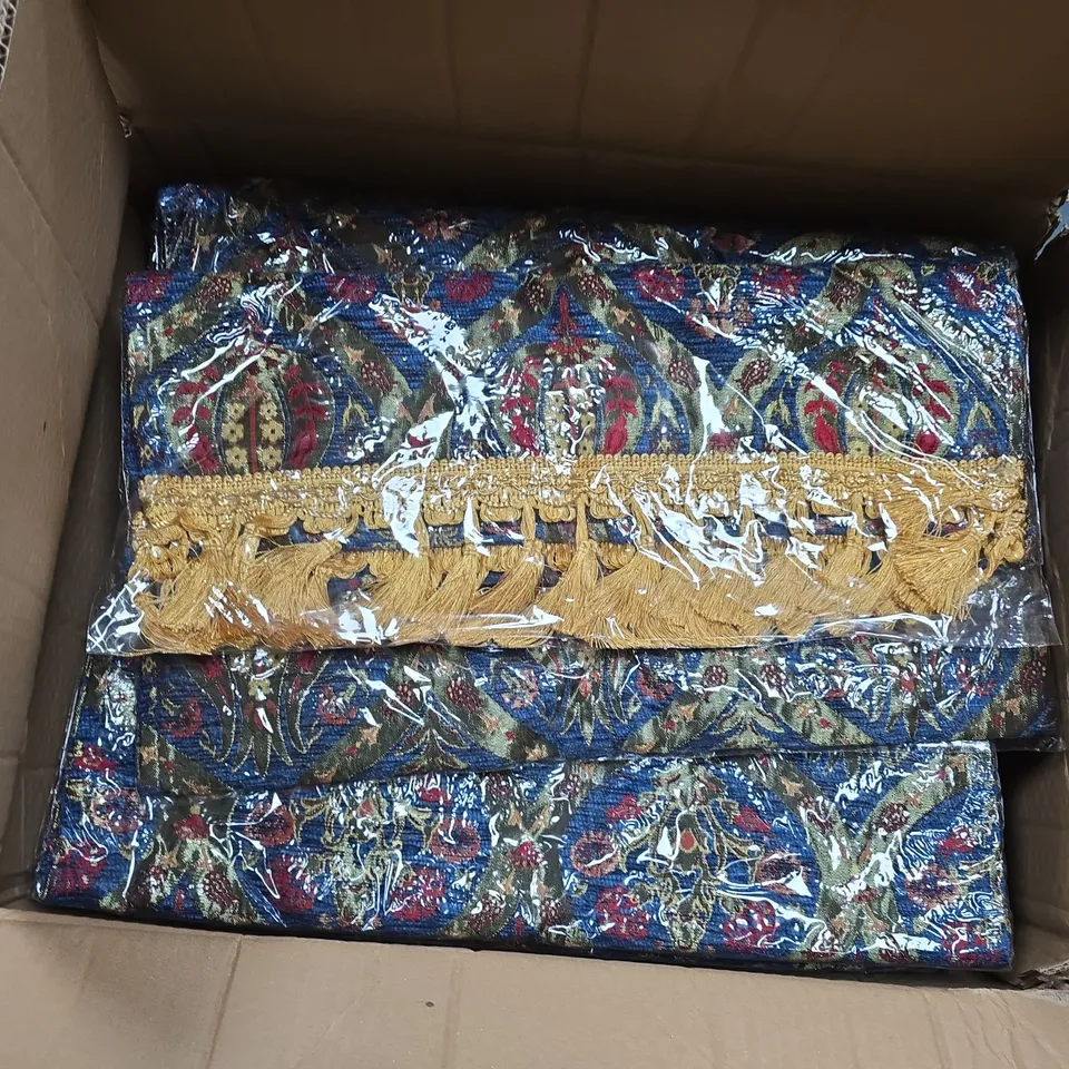 APPROXIMATELY 20 TURKISH TABLE RUNNERS WITH TASSELS