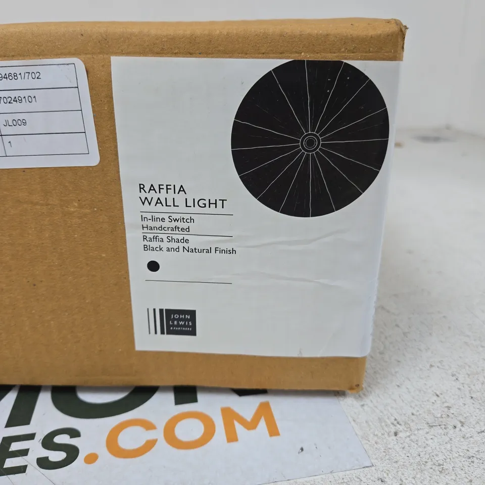 JOHN LEWIS RAFFIA WALL LIGHT BOXED