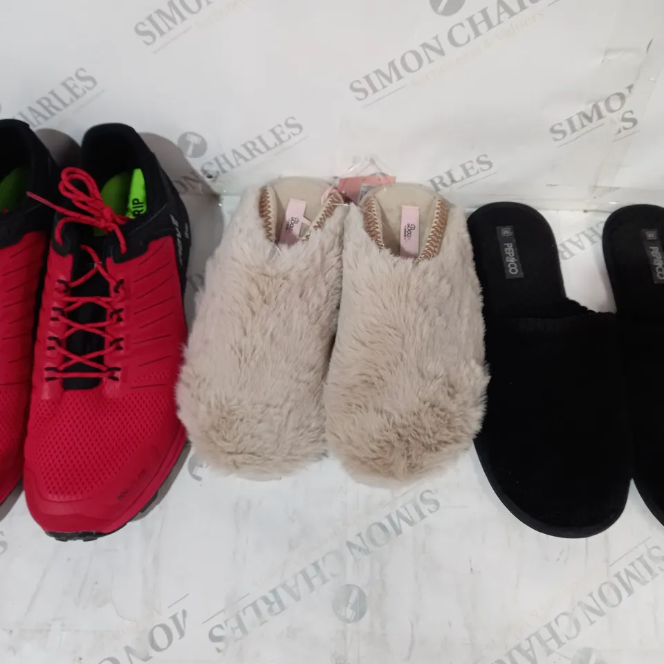 BOX OF APPROXIMATELY 15 ASSORTED PAIRS OF SHOES AND FOOTWEAR ITEMS IN VARIOUS STYLES AND SIZES TO INCLUDE BOUX, PEP & CO, INOV, ETC