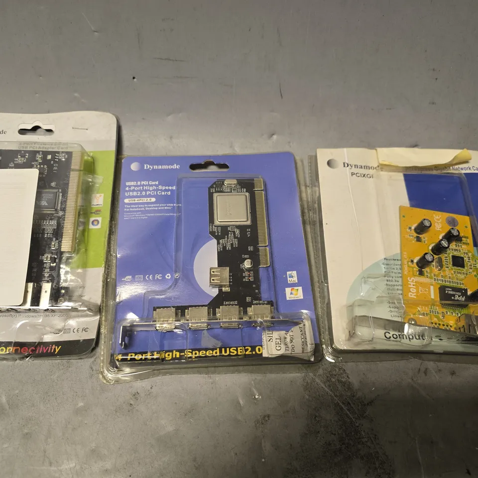 BOX OF APPROXIMATELY 12 ASSORTED ITEMS TO INCLUDE - DYNAMODE 4 PORT PCI CARD , DYNAMODE 3 PORT FIREWIRE PCI ADAPTER CARD ETC