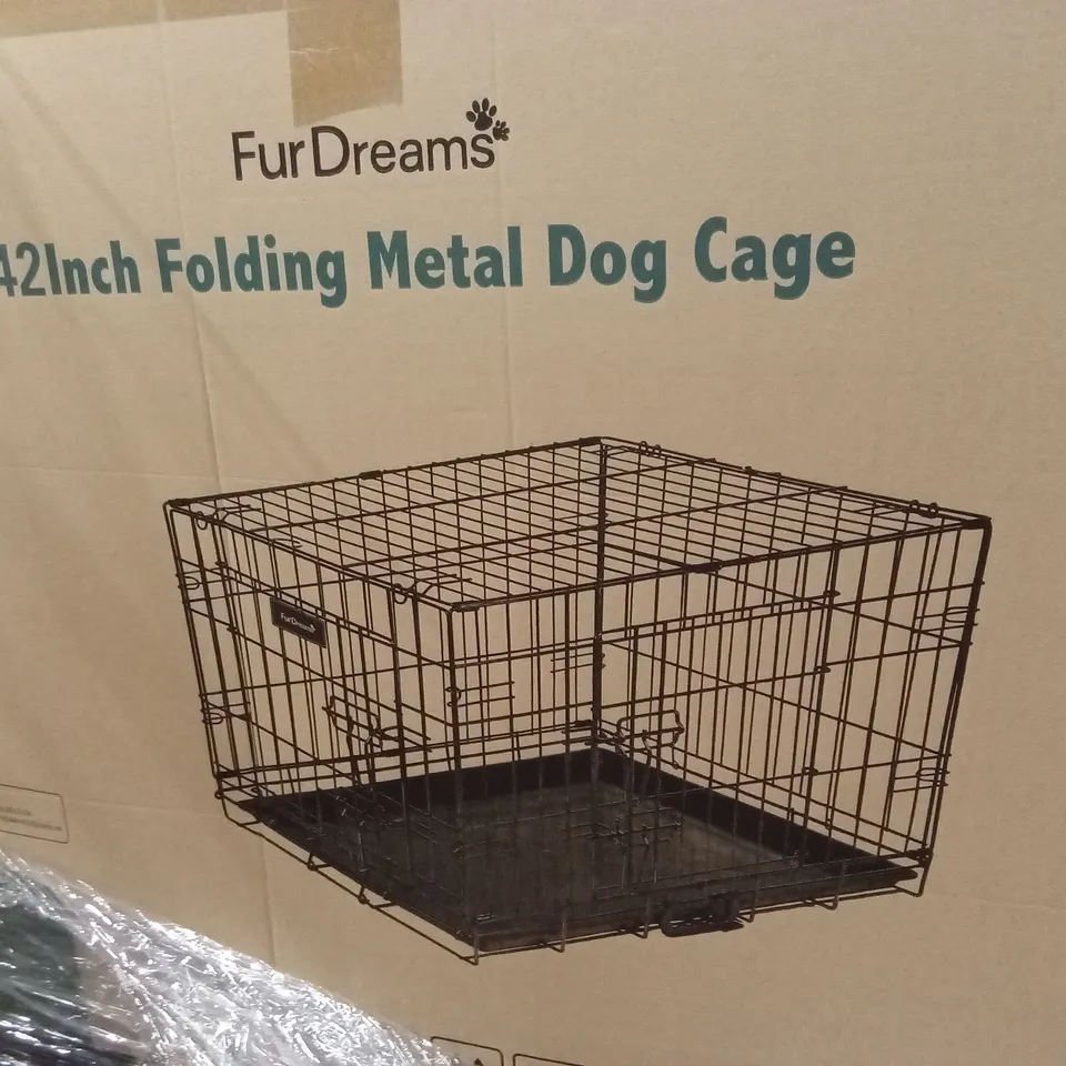 BOXED FUR DREAMS 42-INCH FOLDING METAL DOG CAGE
