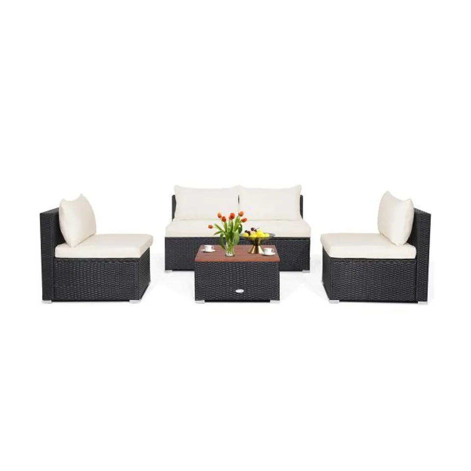 BOXED 5-PIECE OUTDOOR PATIO FURNITURE SET WITH SOLID ACACIA WOOD TABLETOP