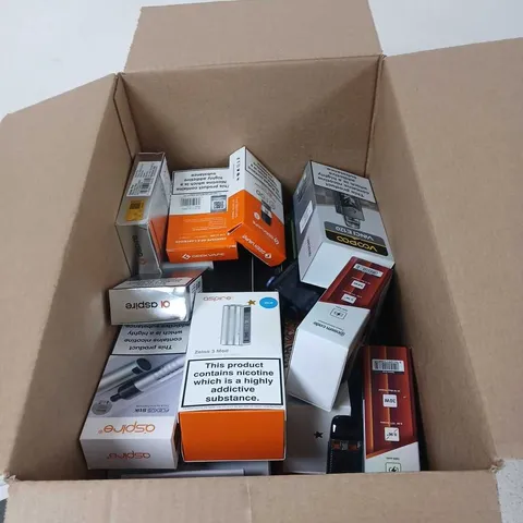 BOX OF APPROXIMATELY 35 ASSORTED E-CIGARETTES AND COMPONENTS TO INCLUDE:  ASSORTED OXVA VAPE KITS 