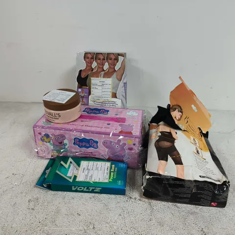 APPROXIMATELY 12 ASSORTED ITEMS TO INCLUDE COMFORTISSE BRAS, VOLTZ POWER BANK, PEPPA PIG STATIONERY COLOURING KIT, ETC