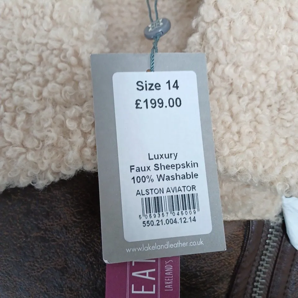 LAKELAND LUXURY FAUX SHEEPSKIN ALSTON AVIATOR SIZE 14