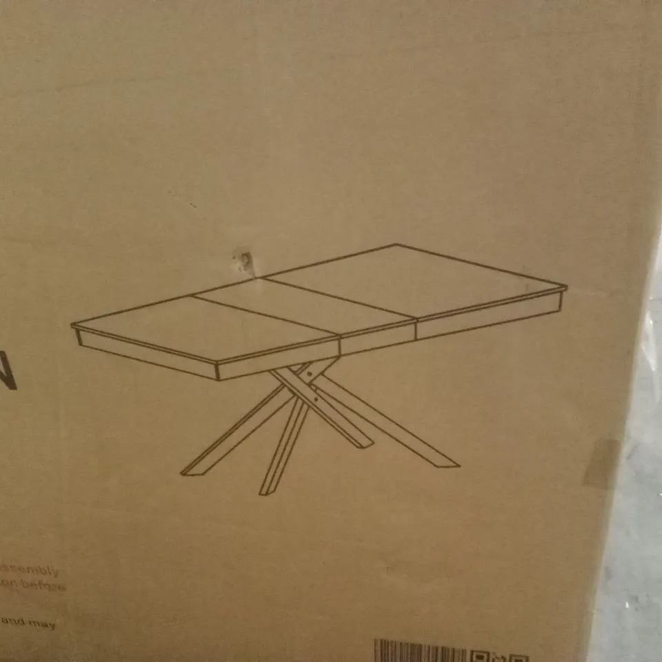 BOXED EXTENDABLE METAL BASE DINING TABLE - NATURAL BROWN (2 BOXES)