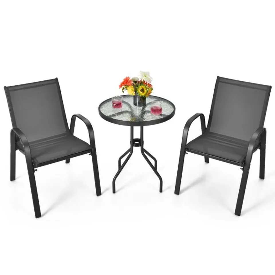 BOXED PATIO CONVERSATION SET 3 PIECE OUTDOOR BISTRO SET - BLACK 