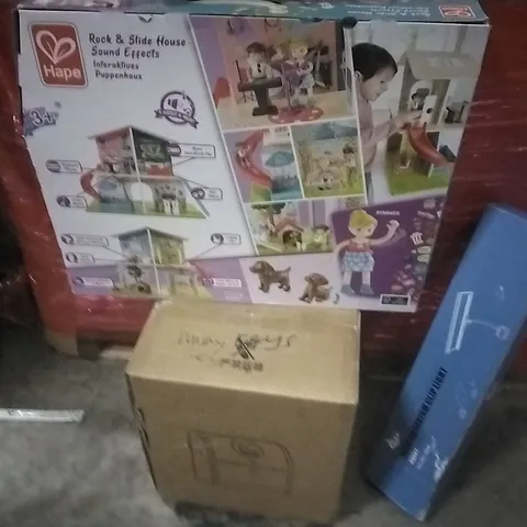 PALLET OF ASSORTED PRODUCTS AND HOUSEHOLD GOODS TO INCLUDE;AQUARIUM CLIP LIGHT,BAKERY TIN,KIDS PLAYHOUSE TOY