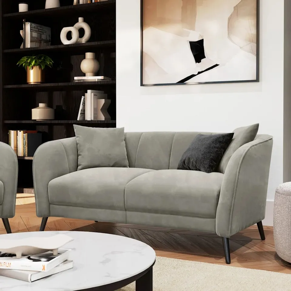 BOXED LOREN 2 SEATER SOFA, GREY CLASSIC VELVET
