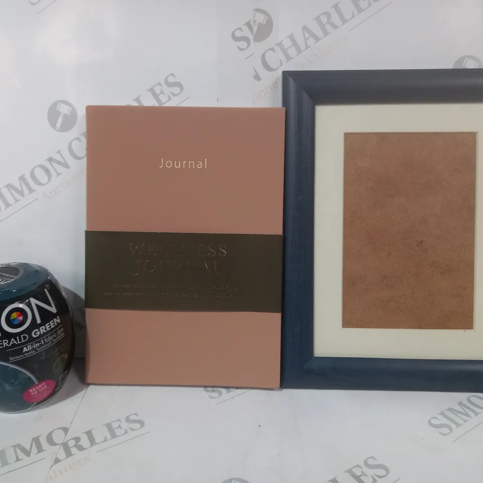 APPROXIMATELY 10 ASSORTED HOUSEHOLD ITEMS TO INCLUDE DYLON ALL-IN-1 FABRIC DYE, WELLNESS JOURNAL, PHOTO FRAME, ETC