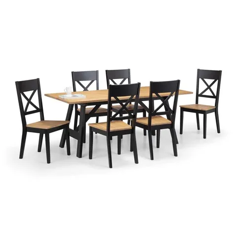 BOXED PAIR OF MULFORD SOLID WOOD DINING CHAIR - OAK/BLACK (1 BOX)