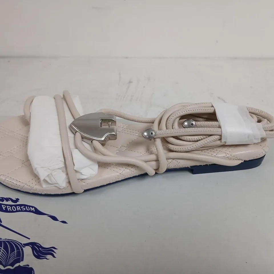 BURBERRY BEIGE QUILTED LEATHER SANDALS – UK 2 (EU 35), LEATHER SOLE, BOXED WITH DUST BAG