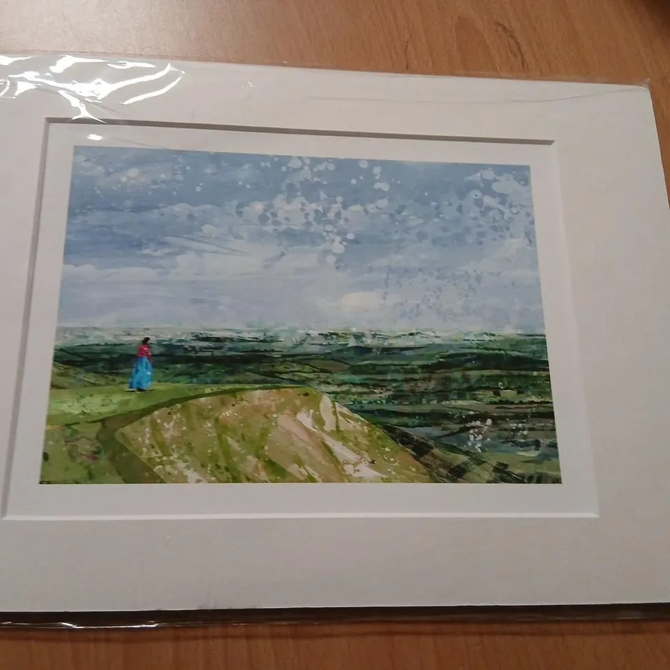 PEACH ILLUSTRATION PRINT – LANDSCAPE WITH FIGURE, MOUNTED ARTWORK