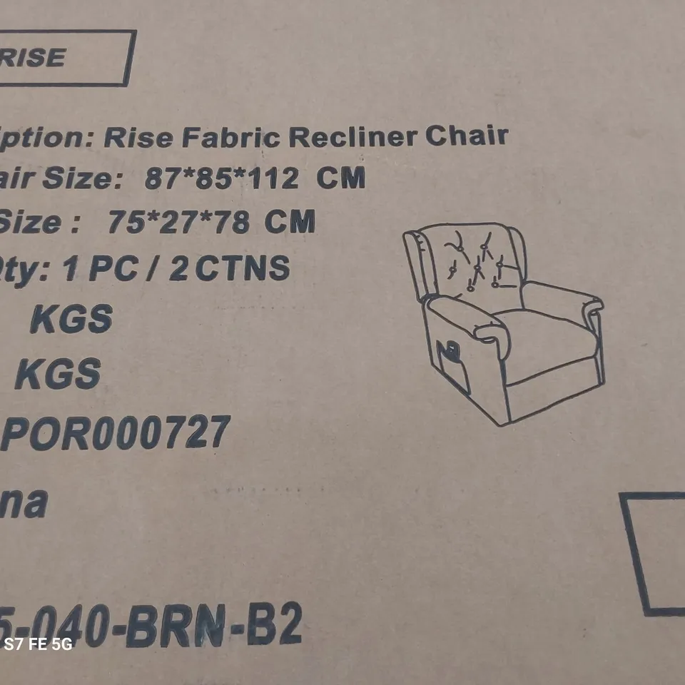 BOXED WARWICKSHIRE POWER RISE/RECLINING EASY CHAIR BROWN FABRIC (2 BOXES)