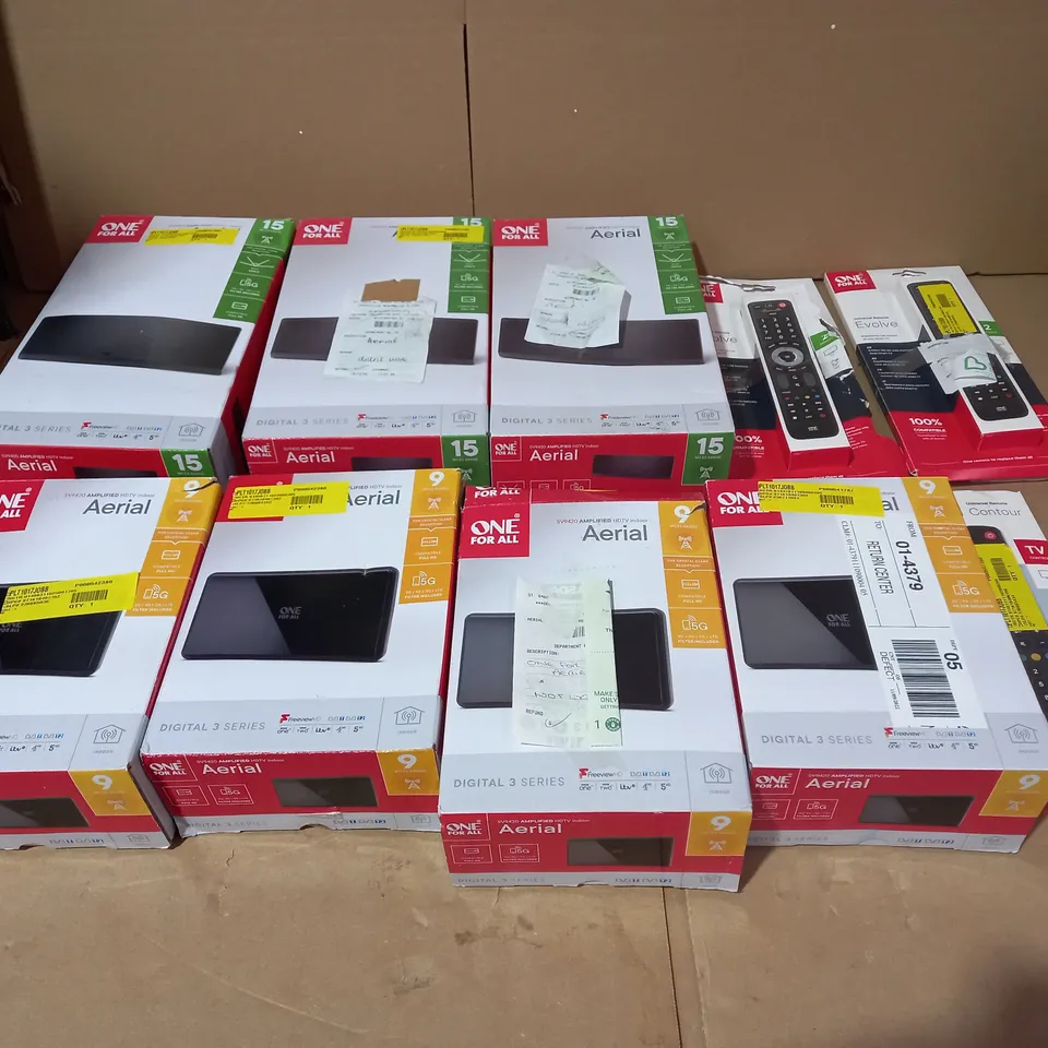 LOT OF APPROX. 10 ASSORTED ONE-FOR-ALL AERIALS AND REMOTES