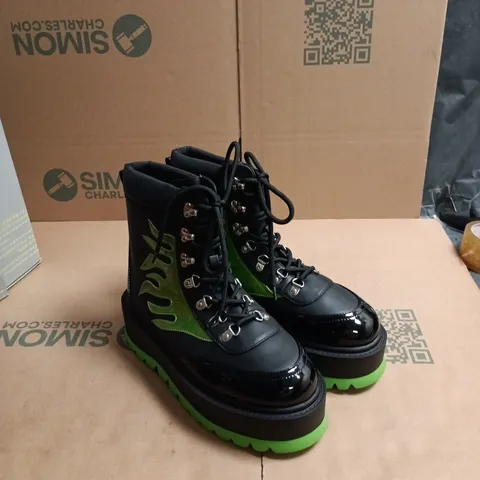 KOI CHA CHA CHA HELIOS HOLOGRAM FLAME BOOTS, BLACK/GREEN, UK9