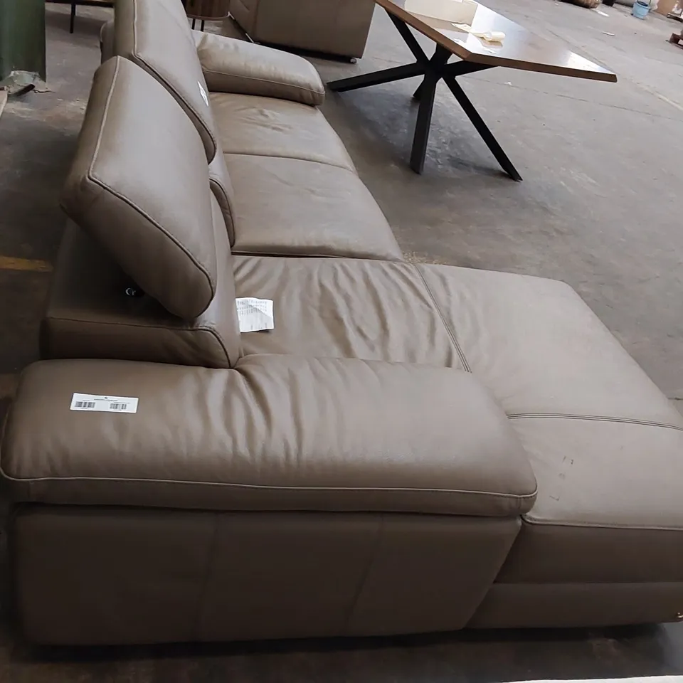 BROWN LEATHER 4 SEATER SOFA WITH RHF CHAISE