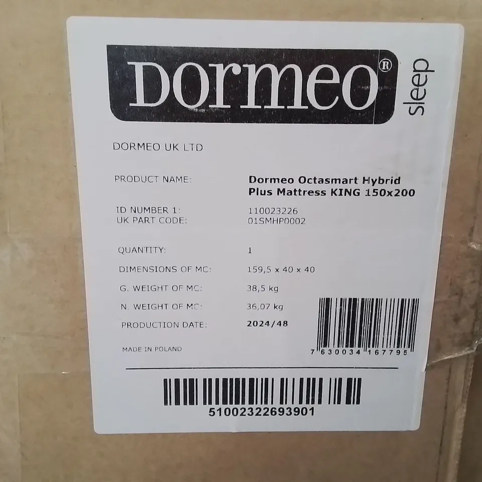 QUALITY BOXED AND ROLLED DORMEO OCTASMART HYBRID PLUS KINGSIZE MATTRESS 