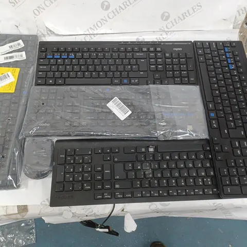 LOT OF 5 ASSORTED RAPOO KEYBOARDS TO INCLUDE WIRED AND WIRELESS COMBOS