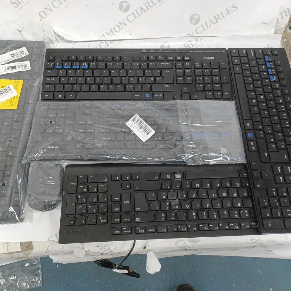 LOT OF 5 ASSORTED RAPOO KEYBOARDS TO INCLUDE WIRED AND WIRELESS COMBOS