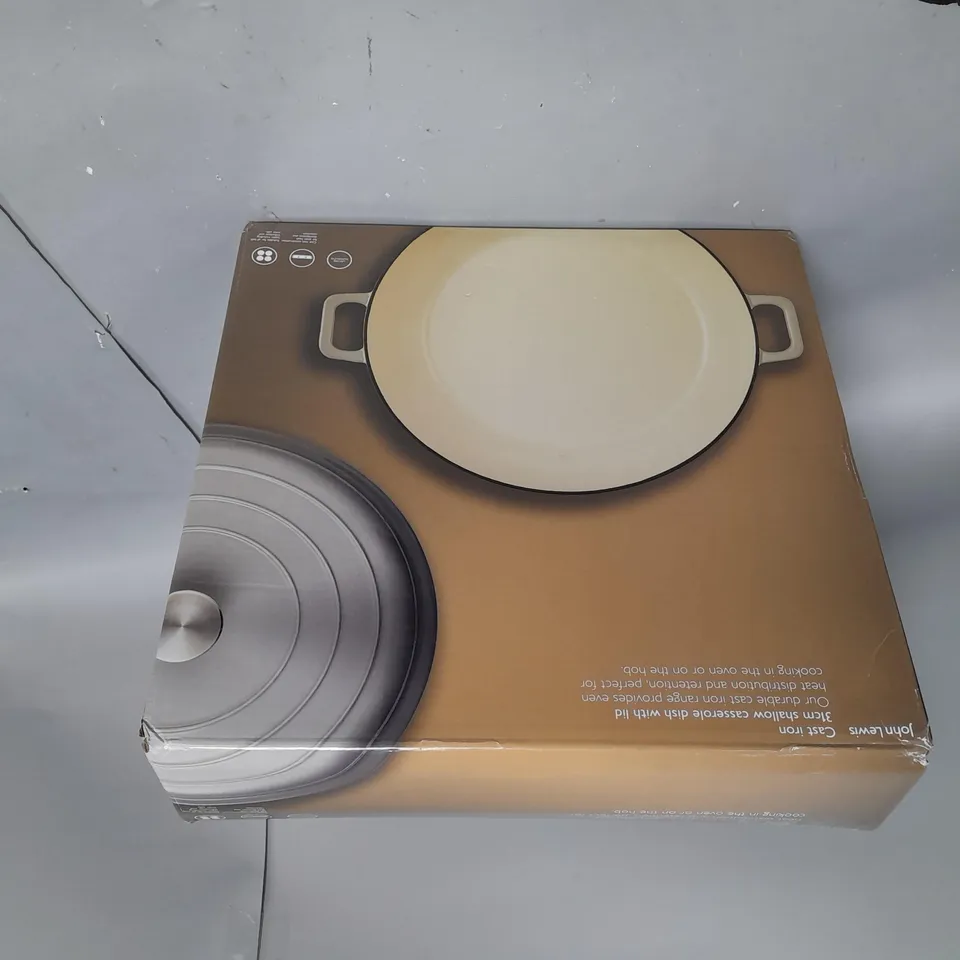 BOXED JOHN LEWIS SHALLOW CASSEROLE DISH 31CM WITH LID
