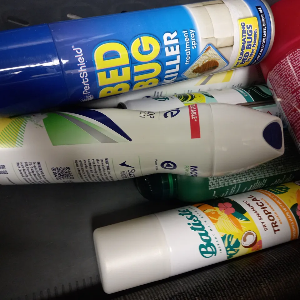BOX OF APPROX 12 ASSORTED AEROSOLS TO INCLUDE BATISTE DRY SHAMPOO, GHD HAIRSPRAY, SURE DEODORANT, ETC 