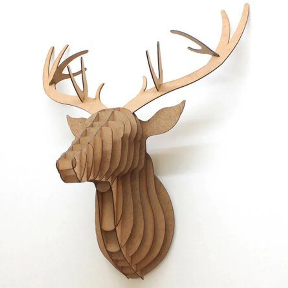 BOXED 3D STAG HEAD CONTEMPORARY MDF WALL ART