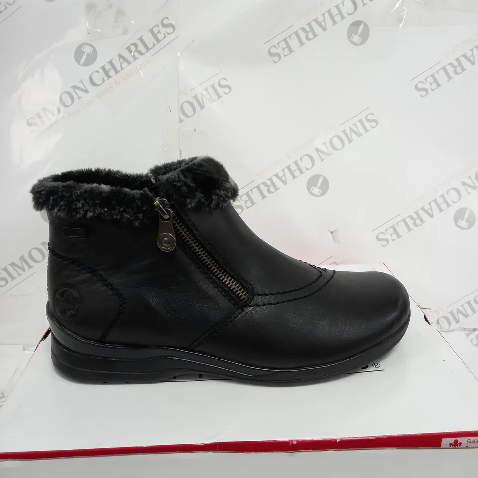 RIEKER FUR CUFF BOOTS, BLACK - SIZE 6
