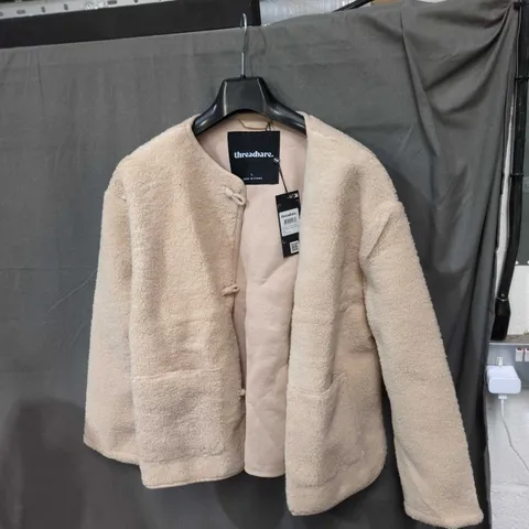 THREADBARE BEIGE TEDDY COAT – FAUX SHEARLING, SIZE L 