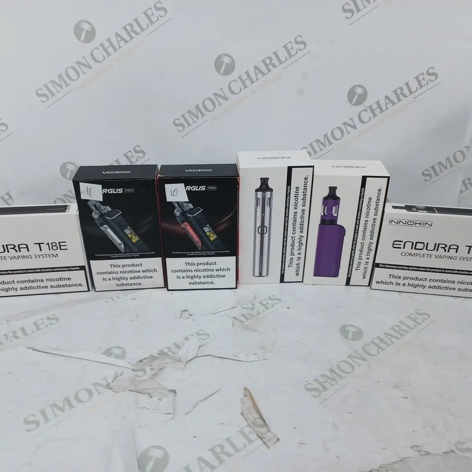 LOT OF APPROXIMATELY 10 BOXED E-CIGARETTES TO INCLUDE ENDURA T18E, INNOKIN T20S, AND VOOPOO ARGUS PRO ETC.