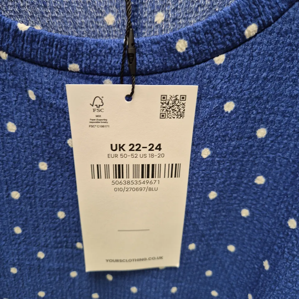 YOURS BLUE POLKA DOT DRESS, UK 22-24