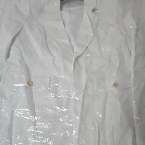 EMRECO TAILORED LINEN OPEN FRONT BLAZER, WHITE - SIZE 14