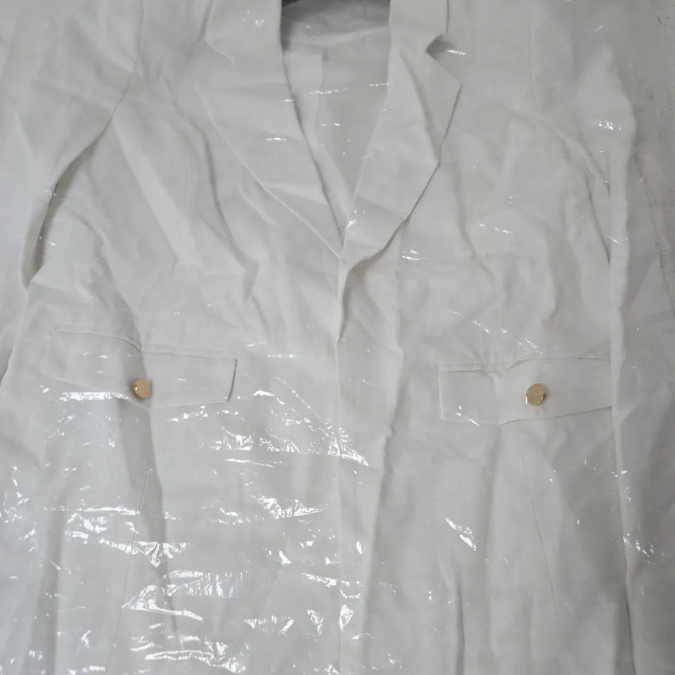 EMRECO TAILORED LINEN OPEN FRONT BLAZER, WHITE - SIZE 14