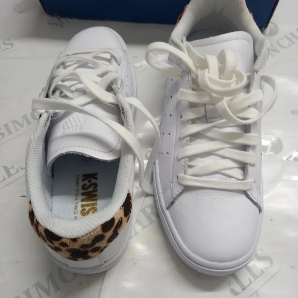 BOXED PAIR OF K-SWISS COURT FRASCO LEATHER TRAINERS IN WHITE - 6