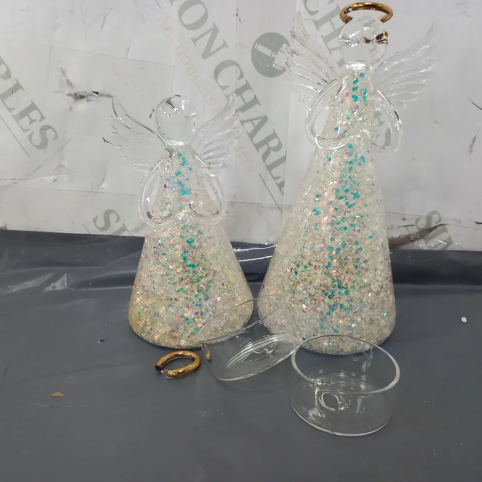 BOXED HOME REFLECTIONS SET OF PRE-LIT GLASS ANGEL CANDLE HOLDERS