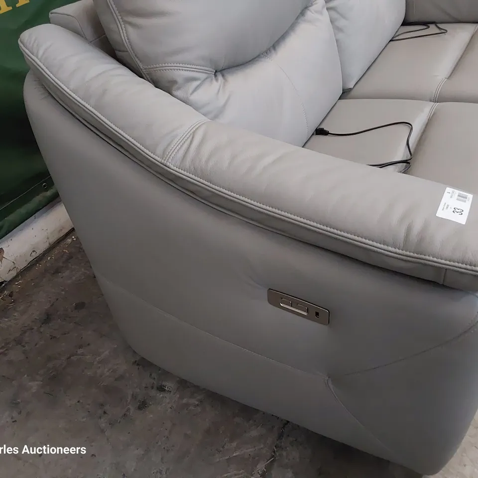 QUALITY BRITISH DESIGNER G PLAN JACKSON POWER RECLINING THREE SEATER SOFA CAMBRIDGE GREY LEATHER 
