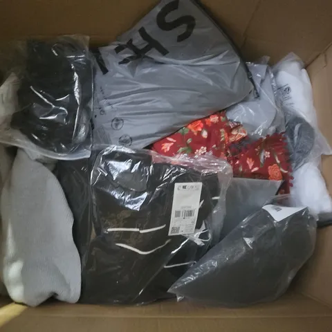 LARGE BOX OF APPROXIMATELY 25 ASSORTED CLOTHING ITEMS IN VARIOUS COLOURS, STYLES AND SIZES - COLLECTION ONLY