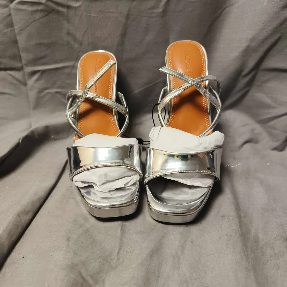 BY WOMEN'S SILVER METALLIC PLATFORM SANDALS FROM RIVER ISLAND , UK 3.5 