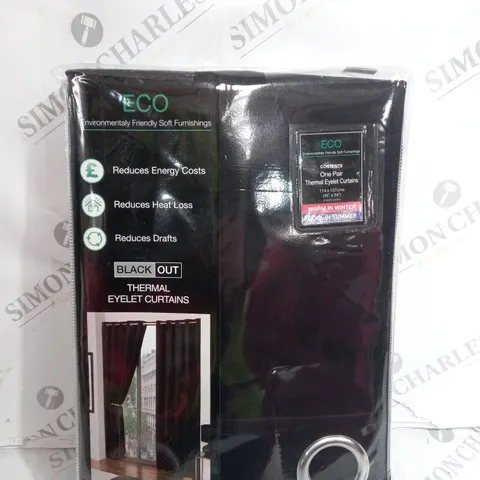 ECO ONE PAIR THERMAL EYELET CURTAINS IN BLACK - 114 CM X 137CM