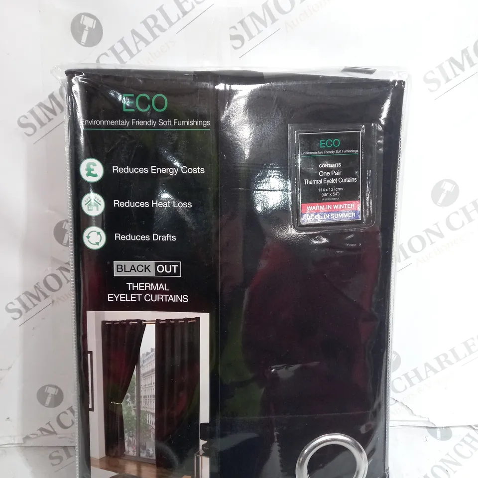 ECO ONE PAIR THERMAL EYELET CURTAINS IN BLACK - 114 CM X 137CM
